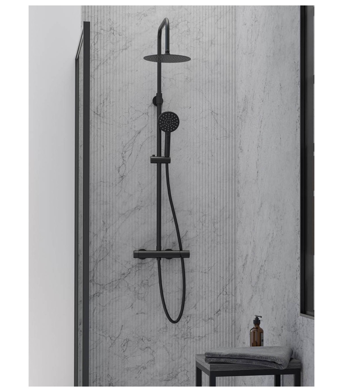 Mampara de ducha frontal 3 puertas correderas (serie Júcar modelo Hermes)